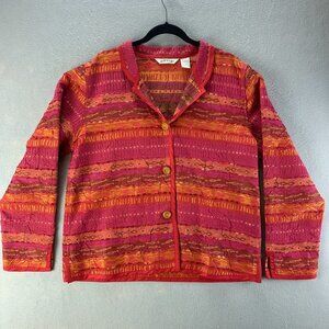 Orvis Womens Blazer Jacket Medium Red‎ Orange Button Textured Polyester Casual